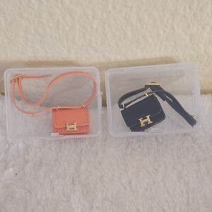 Labubu Bag/Purse Miniature Orange and Black Bags with Gold H Accents